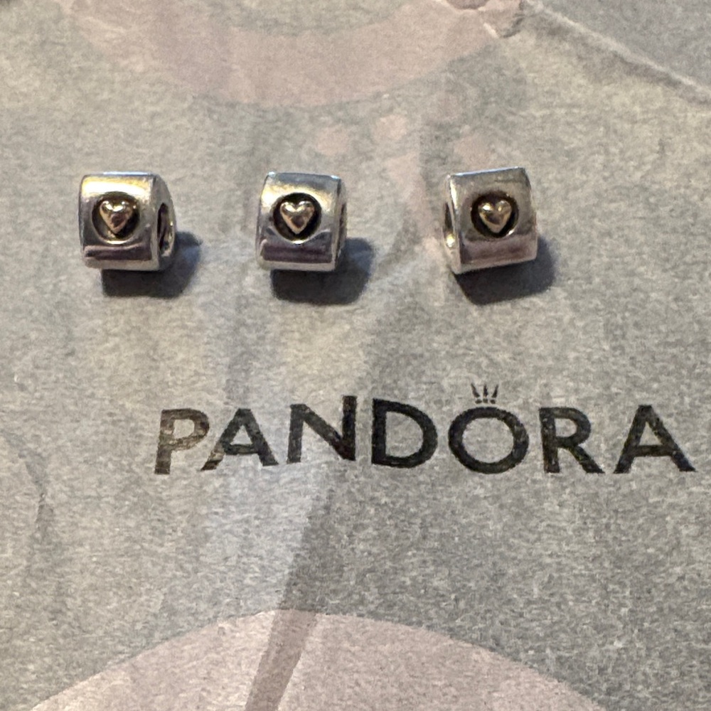 ❤️ Pandora Heart of Gold Silver & 14K Gold Charms - Bundle of 3 Charms